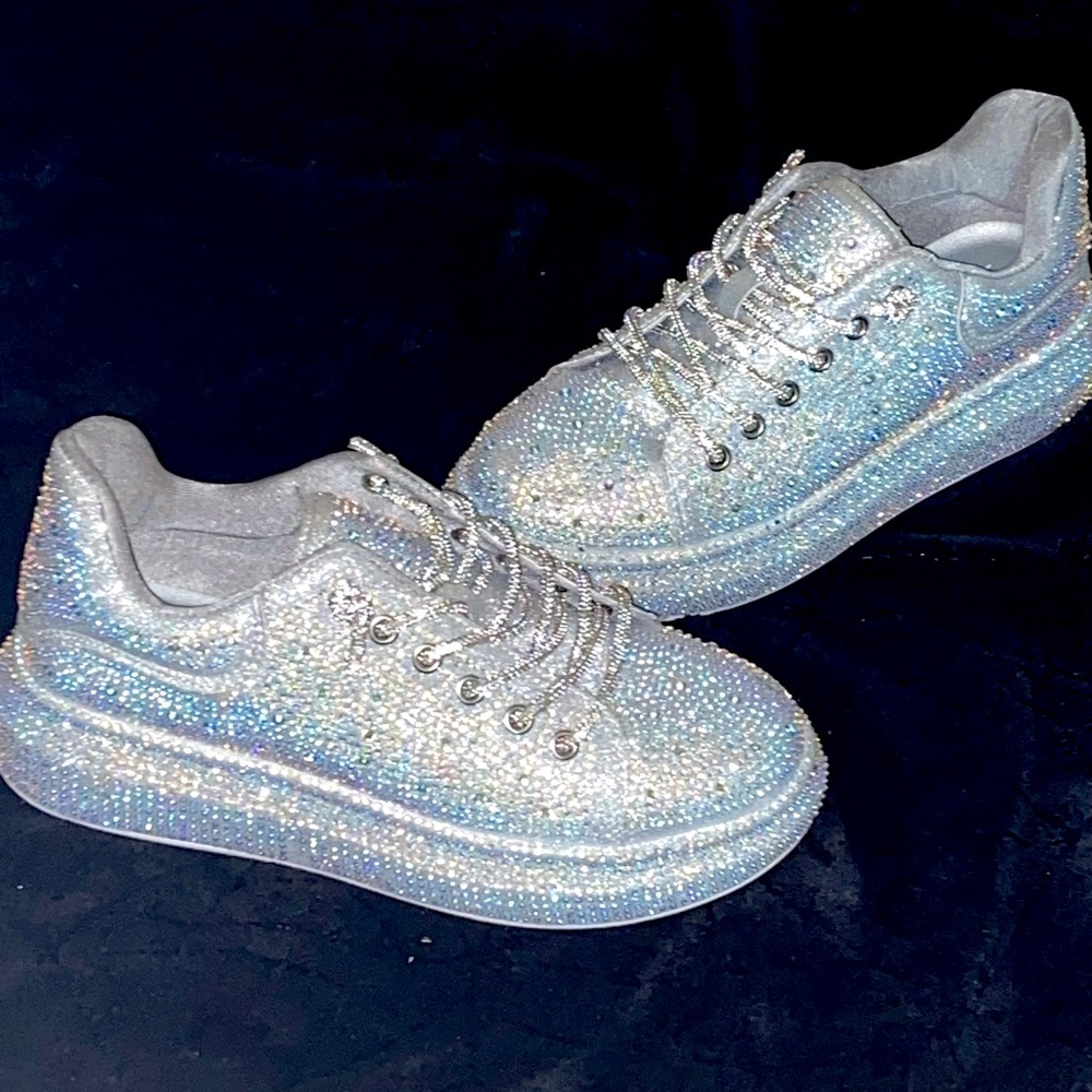 Liliana brand fully bedazzled shoes, silver blue in base color. Size 7 - 7.5.